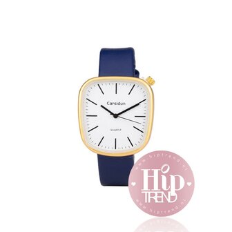 Horloge vierkant goud blauw