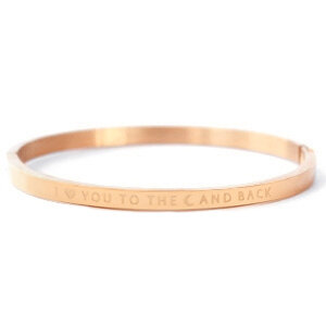 Ros&eacute;kleurige stalen armband I LOVE YOU TO THE MOON AND BACK