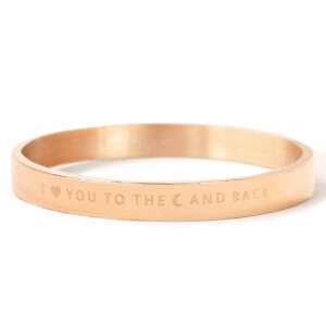 Ros&eacute;kleurige stalen armband met I LOVE YOU TO THE MOON AND BACK