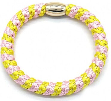 Haarelastiek en armband geel met roze