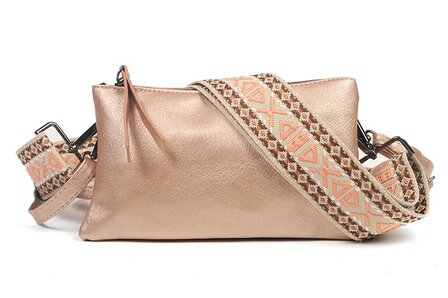 Ros&eacute; schoudertas crossbody met 2 schouderbanden