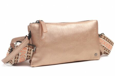 Ros&eacute; schoudertas crossbody met 2 schouderbanden