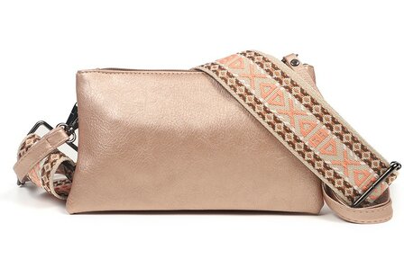 Ros&eacute; schoudertas crossbody met 2 schouderbanden