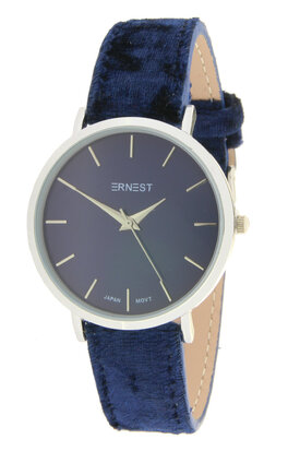 Ernest horloge velours zilver blauw