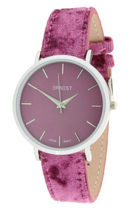 Ernest horloge velours zilver roze