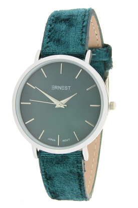 Ernest horloge velours zilver groen