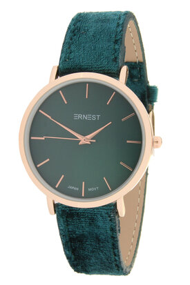 Ernest horloge Rosé velours groen