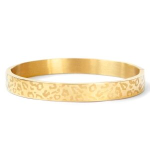 Stainless steel armband leopard print goudkleurig