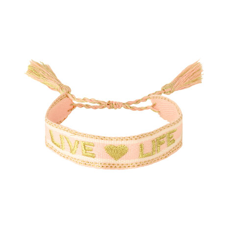 Armband live life beige roze