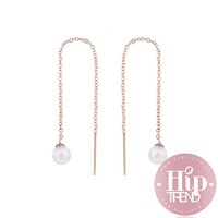 Roestvrij stalen oorbellen parel met ketting rosé